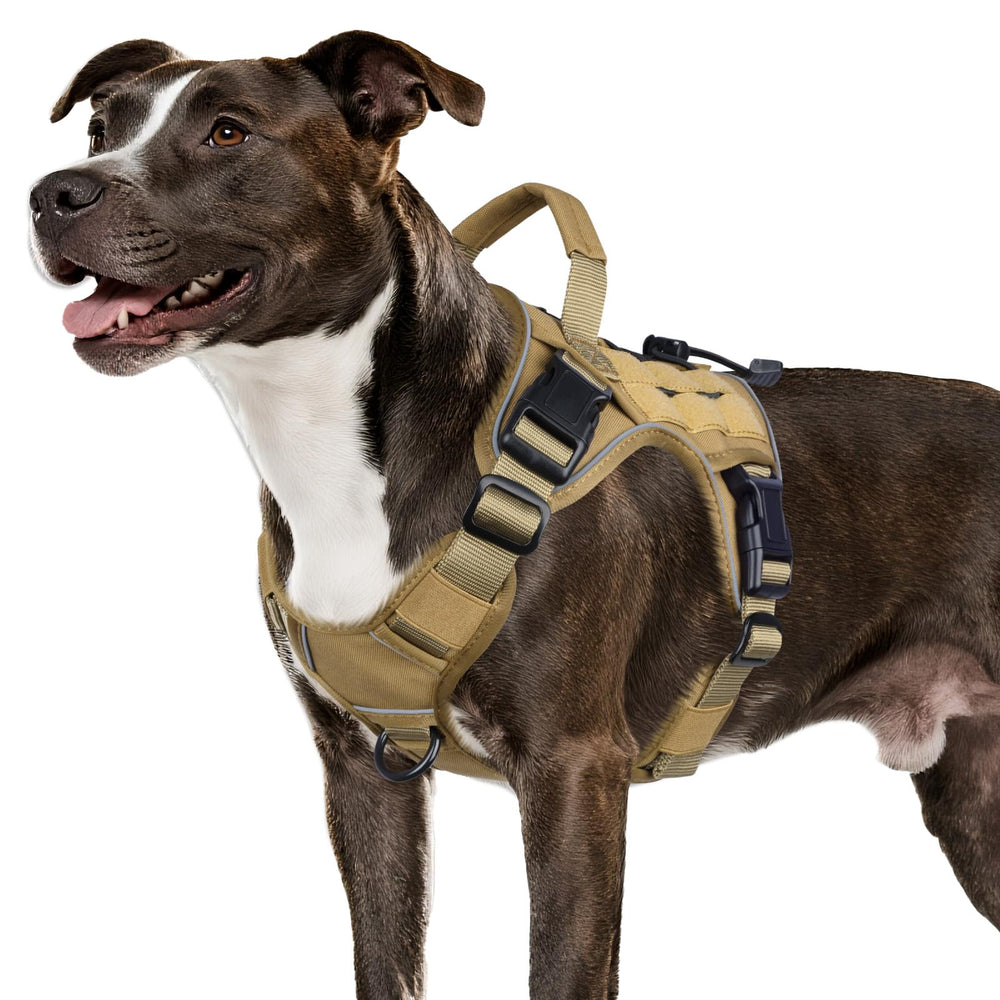 Wingoin Tactical Dog Harness main view in Khaki, no-pull design for medium dogs.