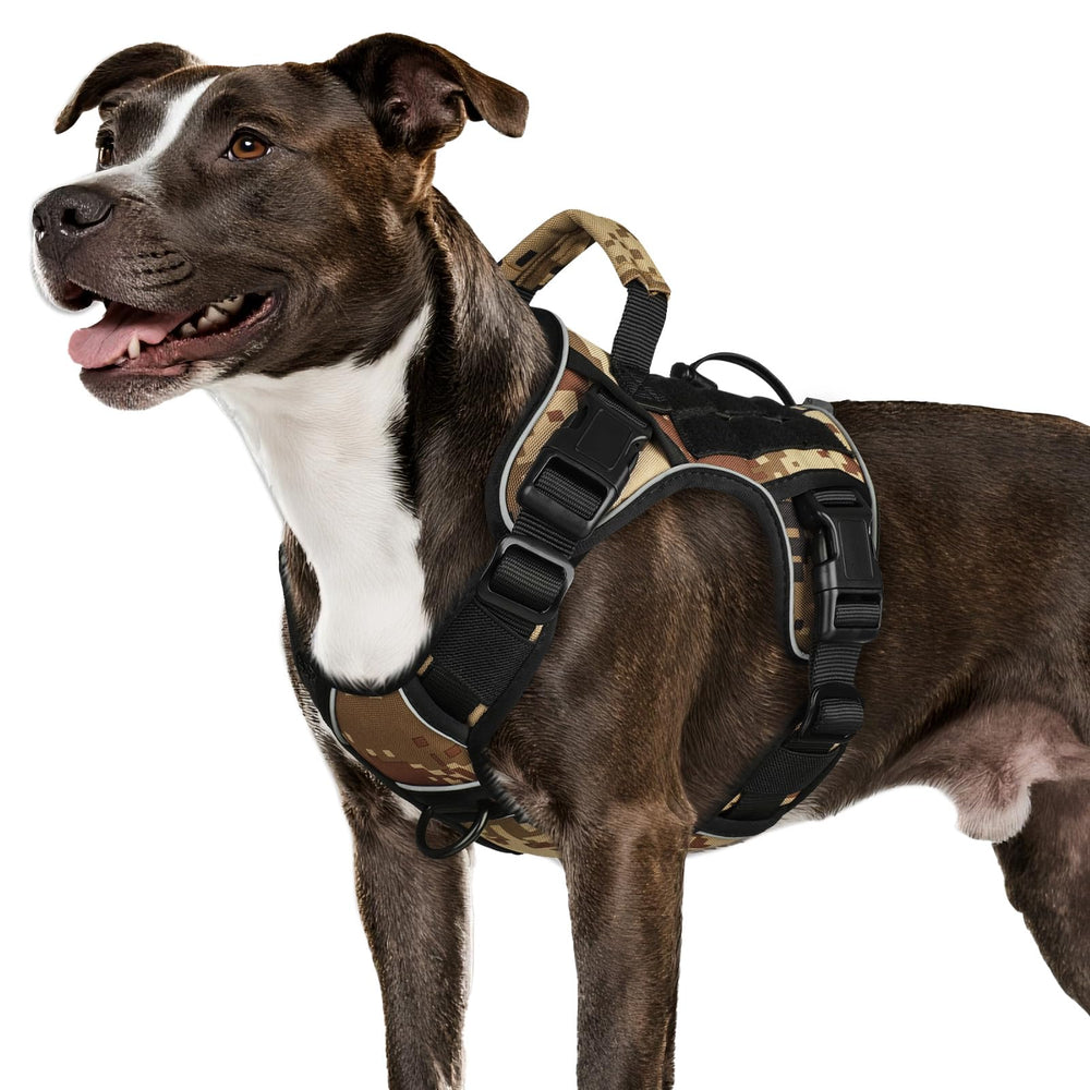 WINGOIN tactical dog harness medium camouflage side view for outdoor hiking comfort