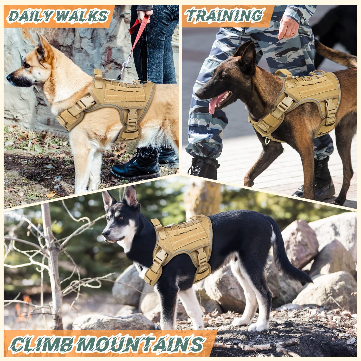 Wingoin Tactical Dog Harness reflective strips keep dog visible during evening walks.