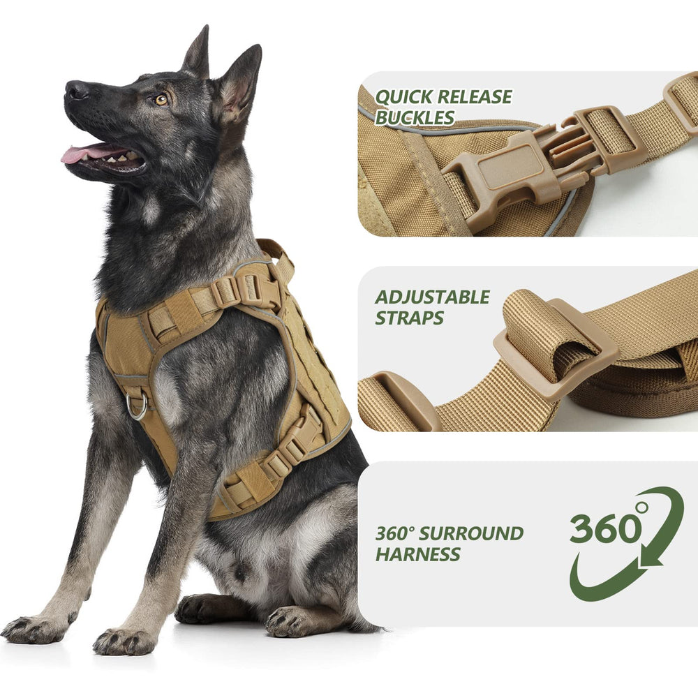 Wingoin Tactical Dog Harness side view with four quick-release buckles for easy wearing.