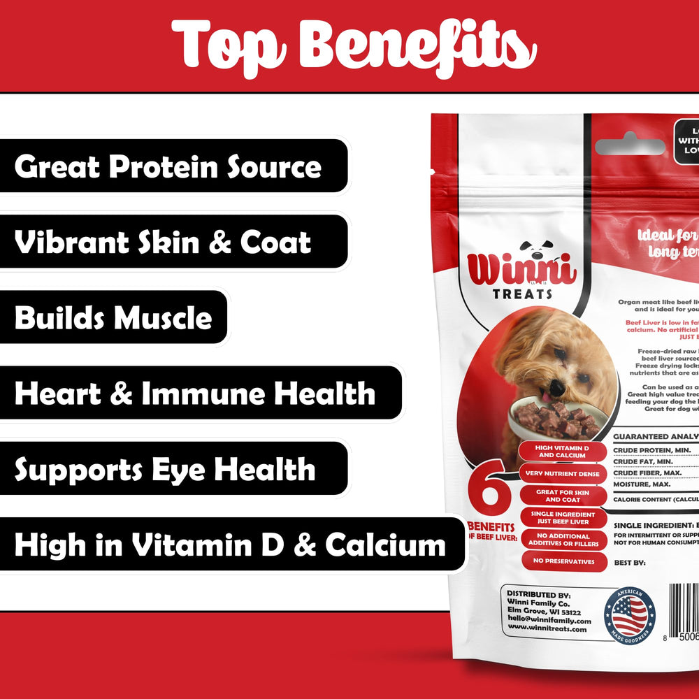 Winni Treats close-up texture—crisp freeze-dried liver with rich aroma