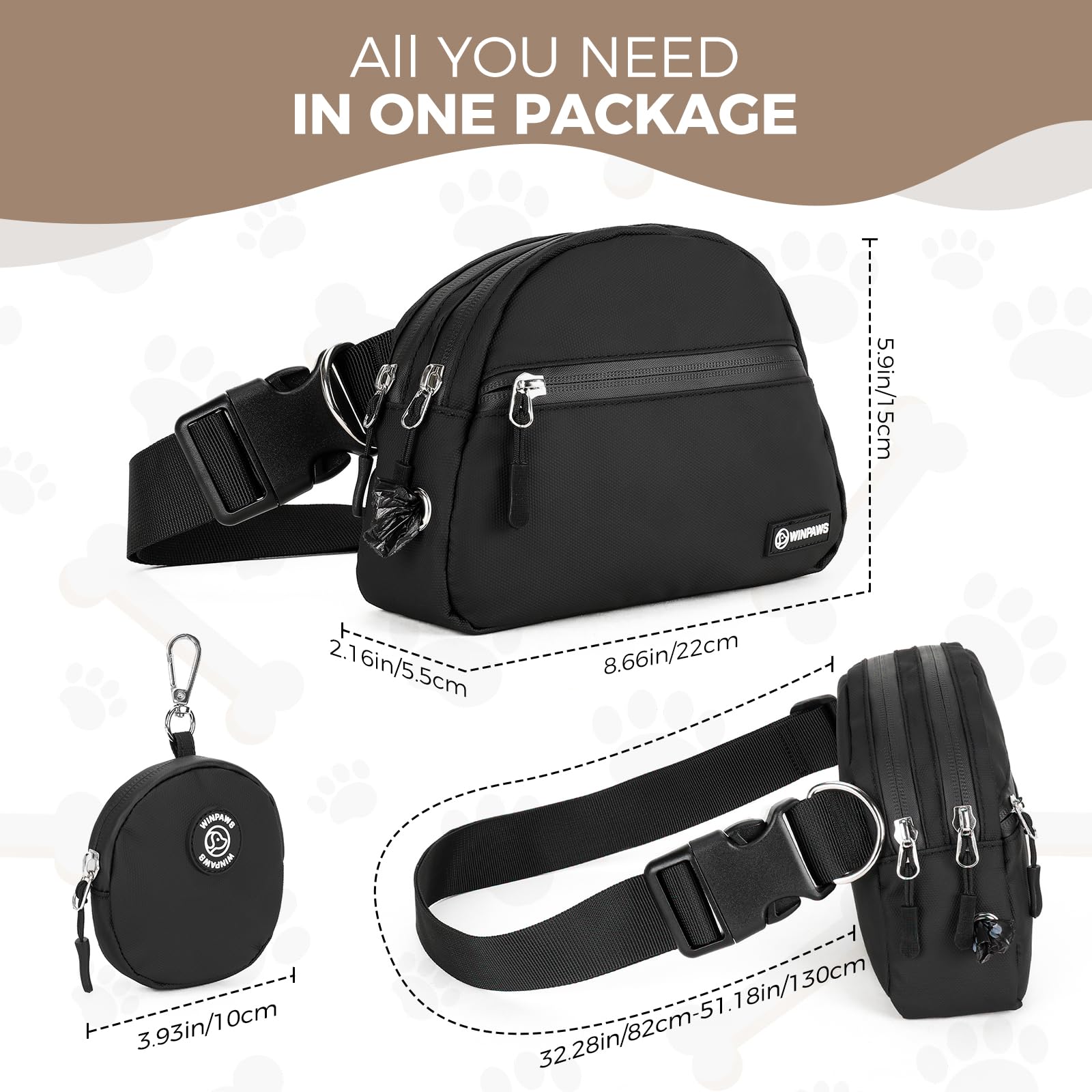 WINPAWS built-in poop bag holder supports quick cleanup during outings