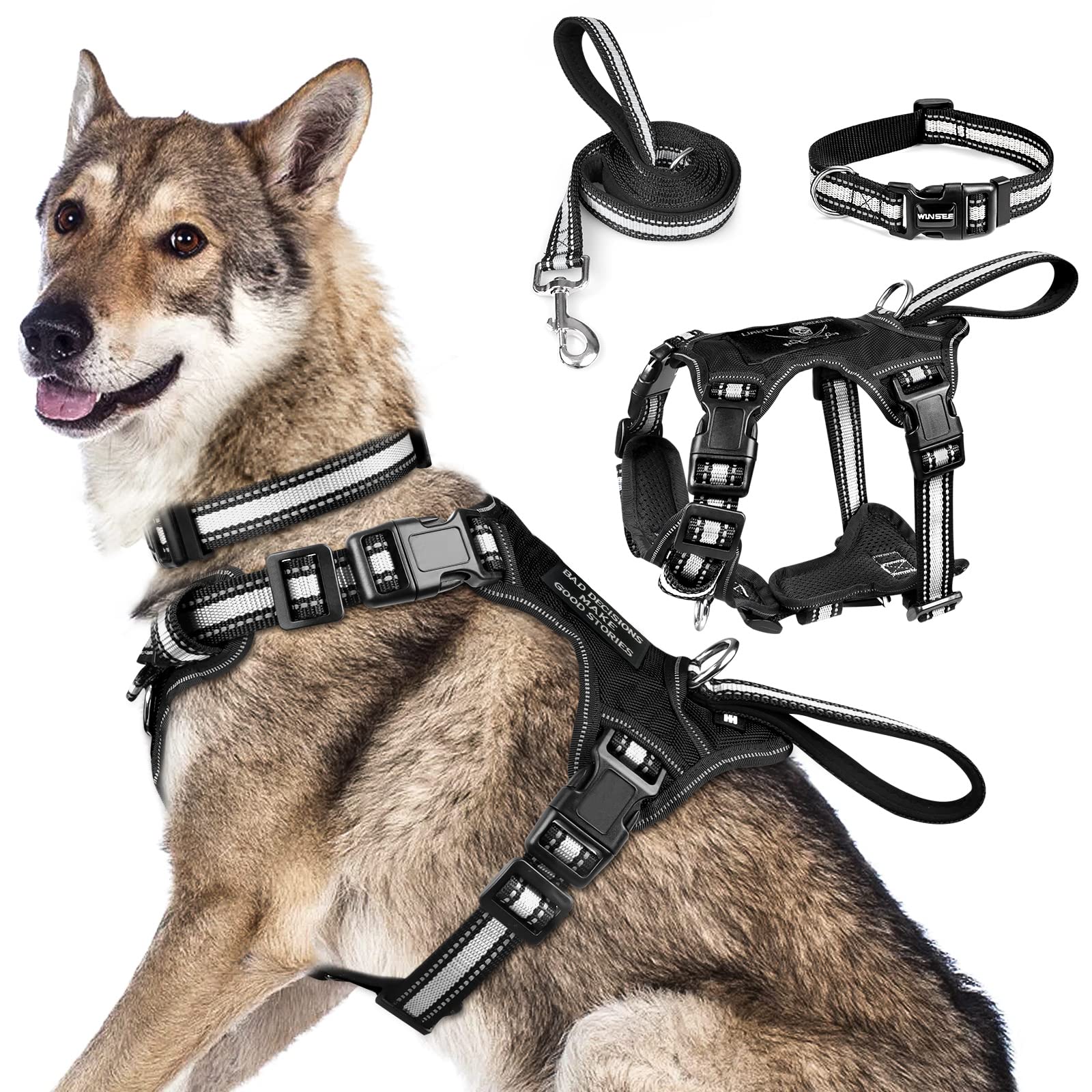 WINSEE 3-in-1 harness front view with reflective visibility for safer night walks