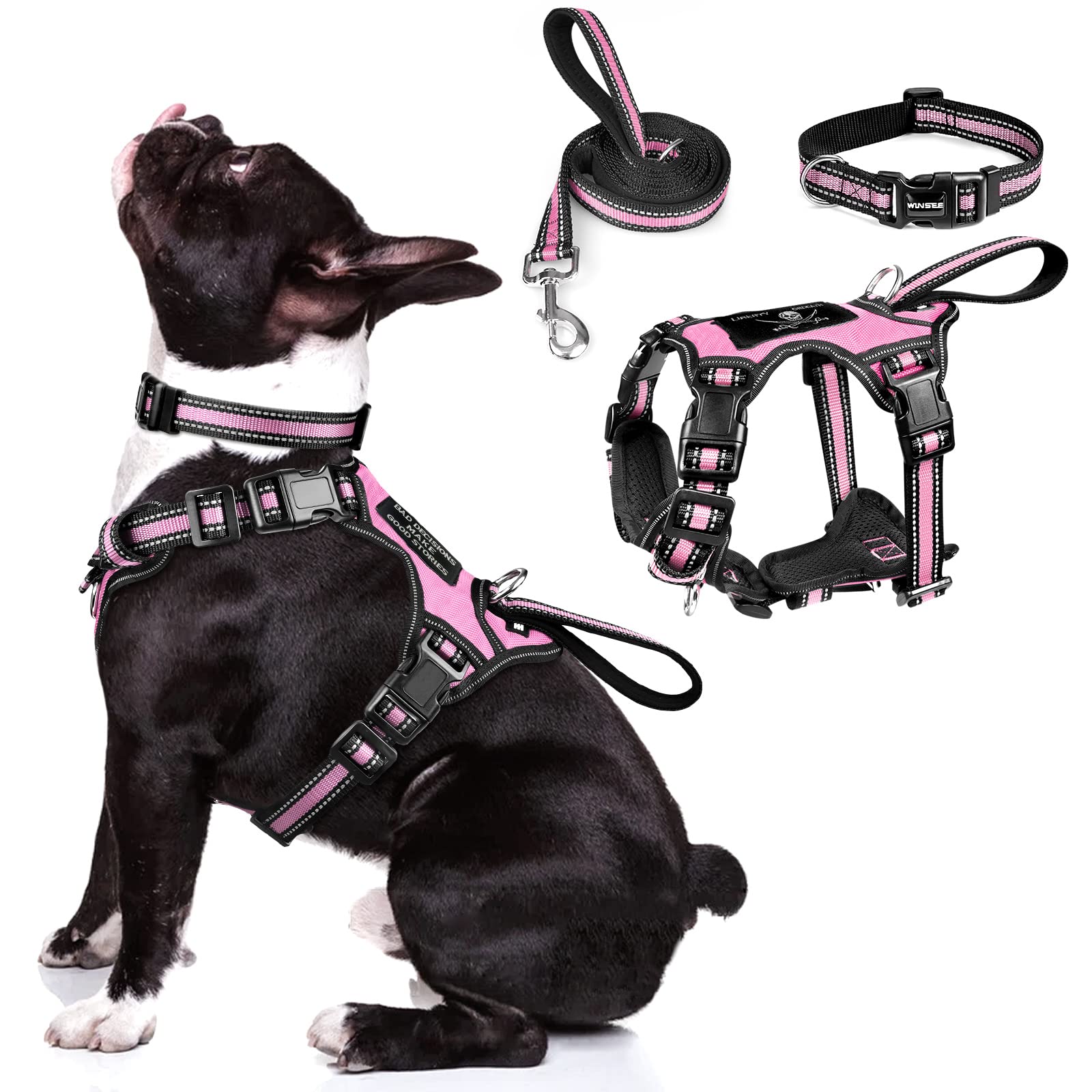 WINSEE 3-in-1 pink harness close-up for comfortable daily walks.