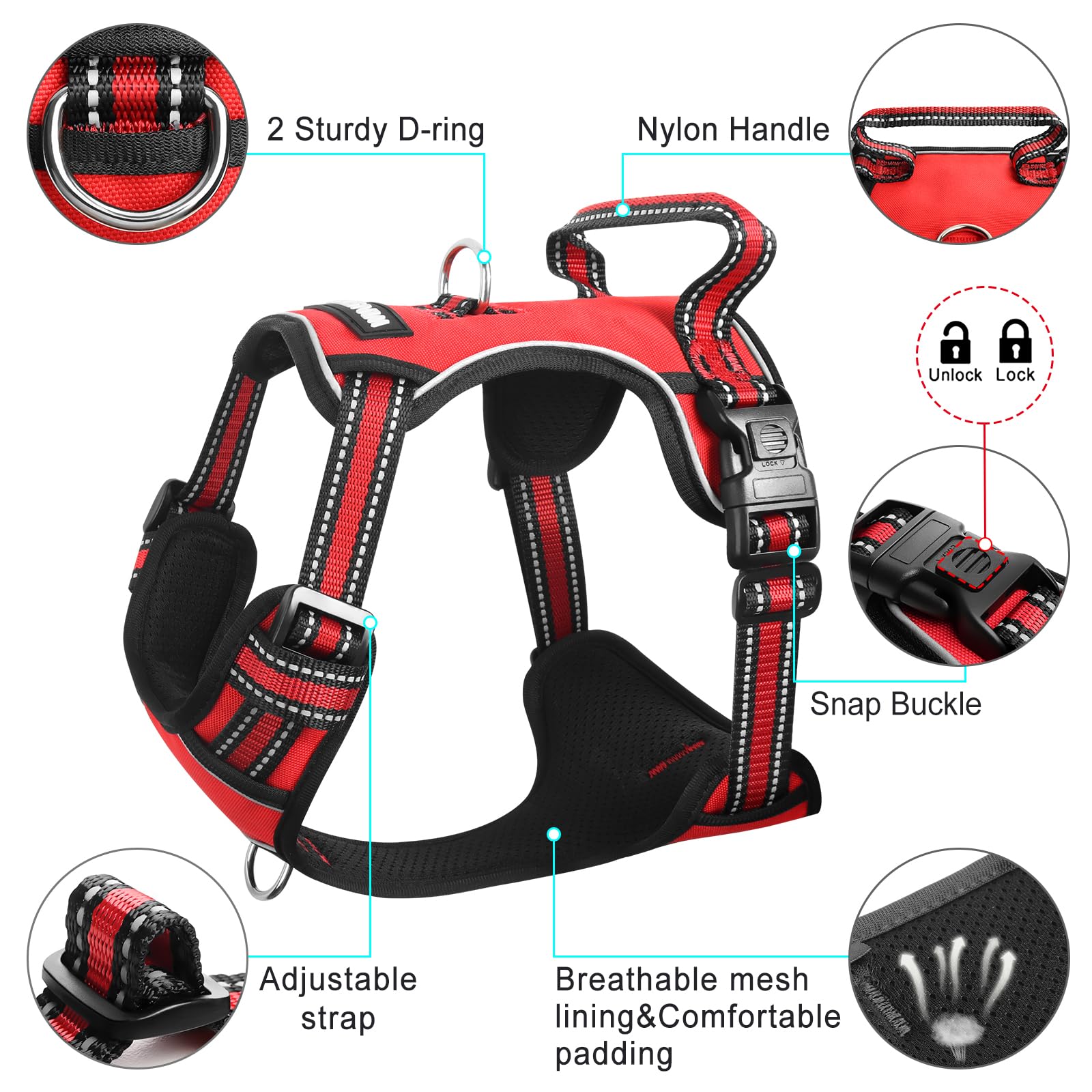 WINSEE reflective straps on harness for night visibility during walks