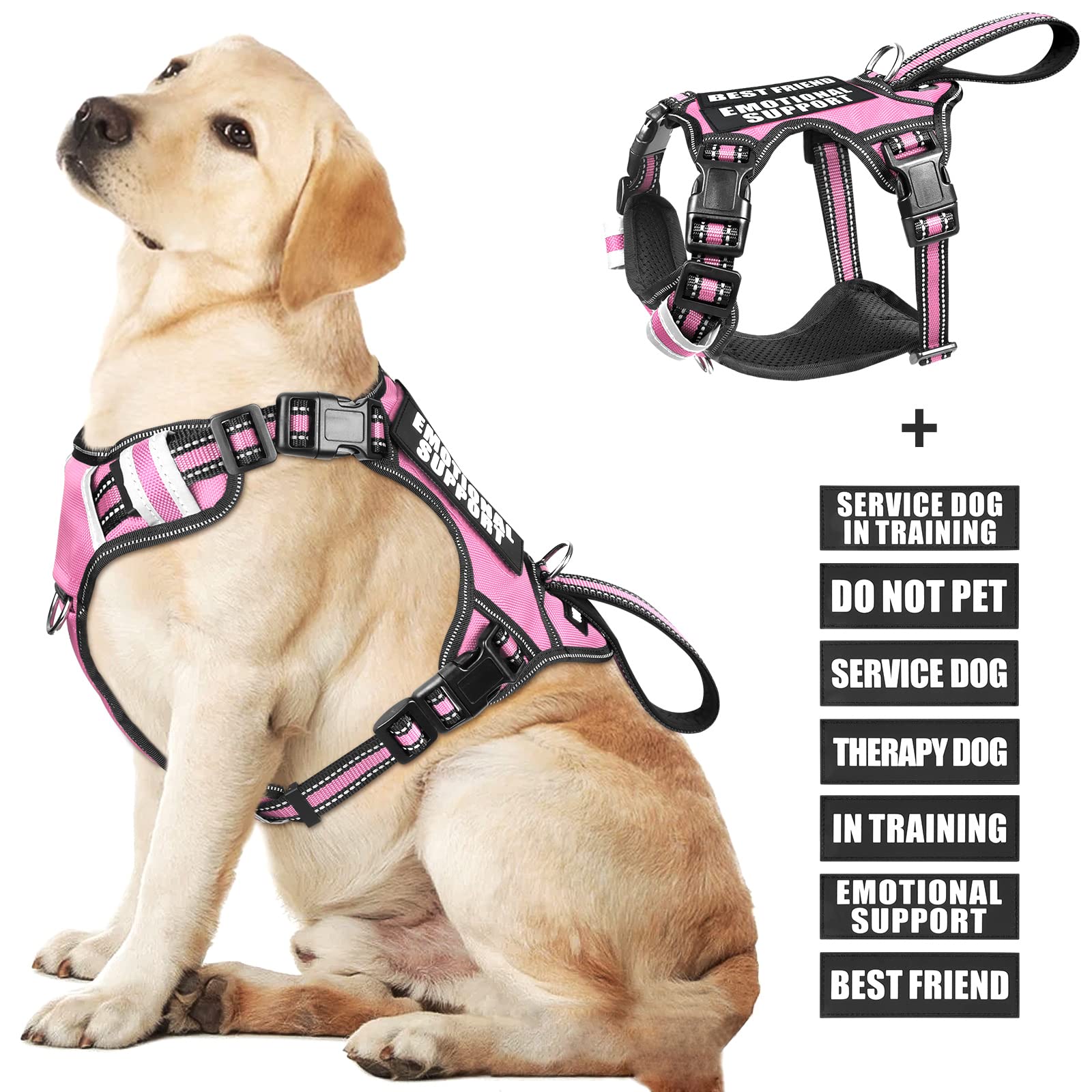 WINSEE large pink service dog harness with front-clip for controlled, no-pull walks.