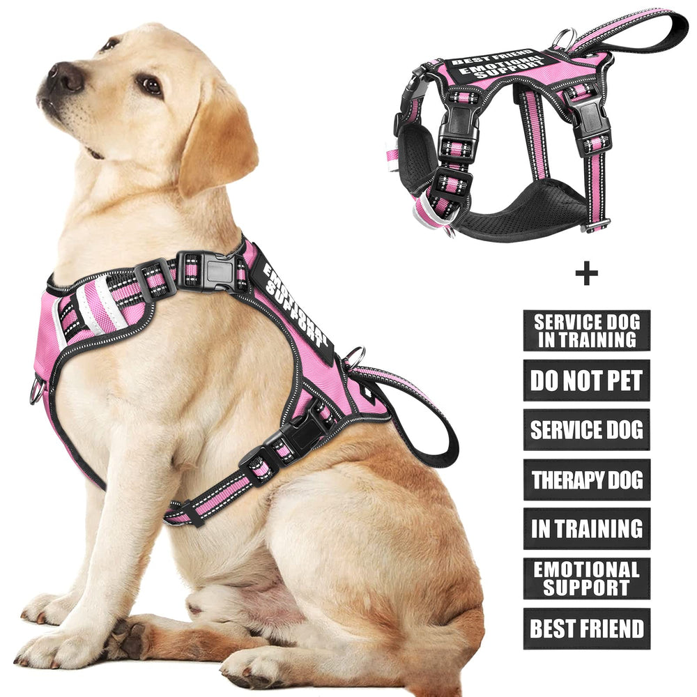 WINSEE large pink service dog harness with front-clip for controlled, no-pull walks.