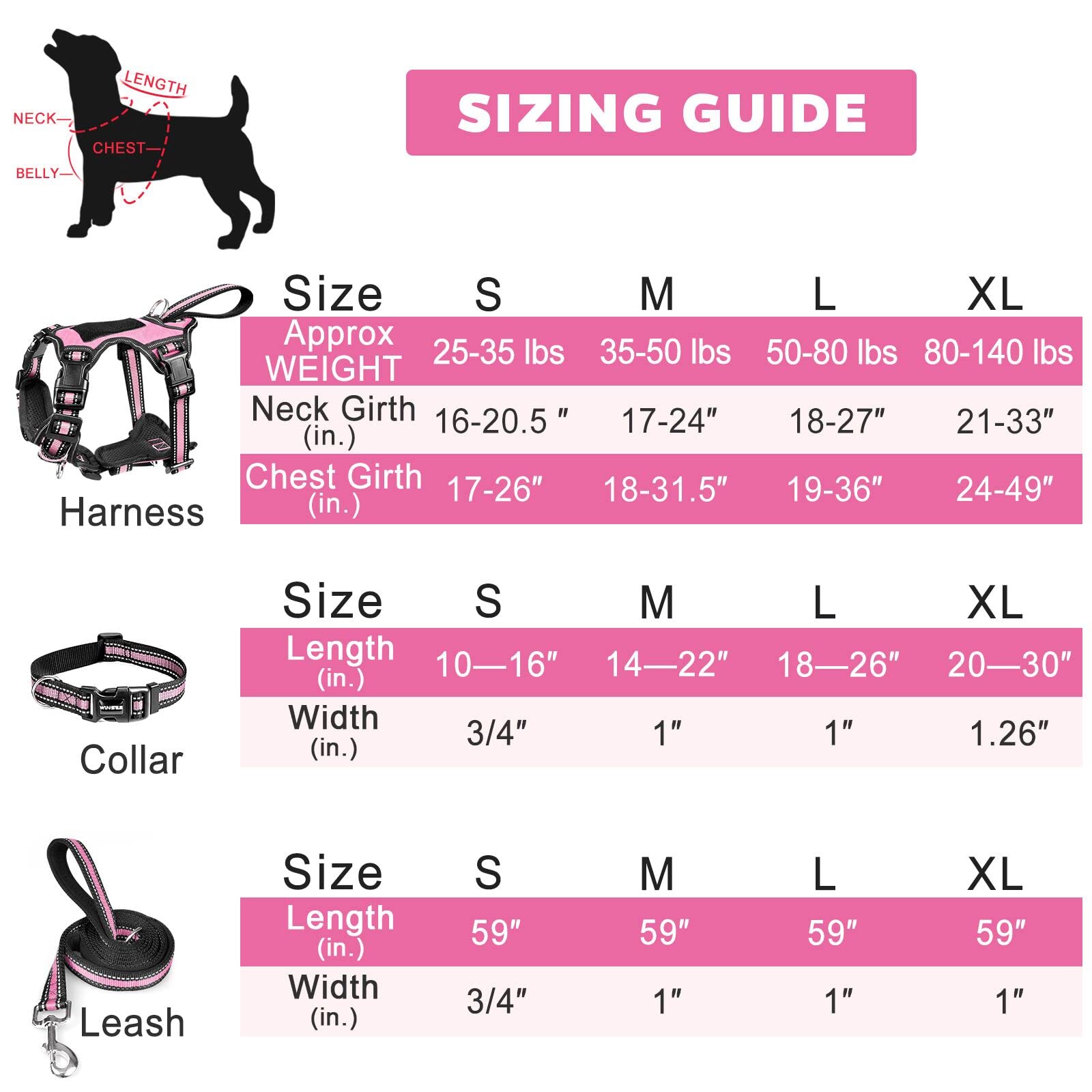 WINSEE medium pink size guide helps ensure a precise fit.