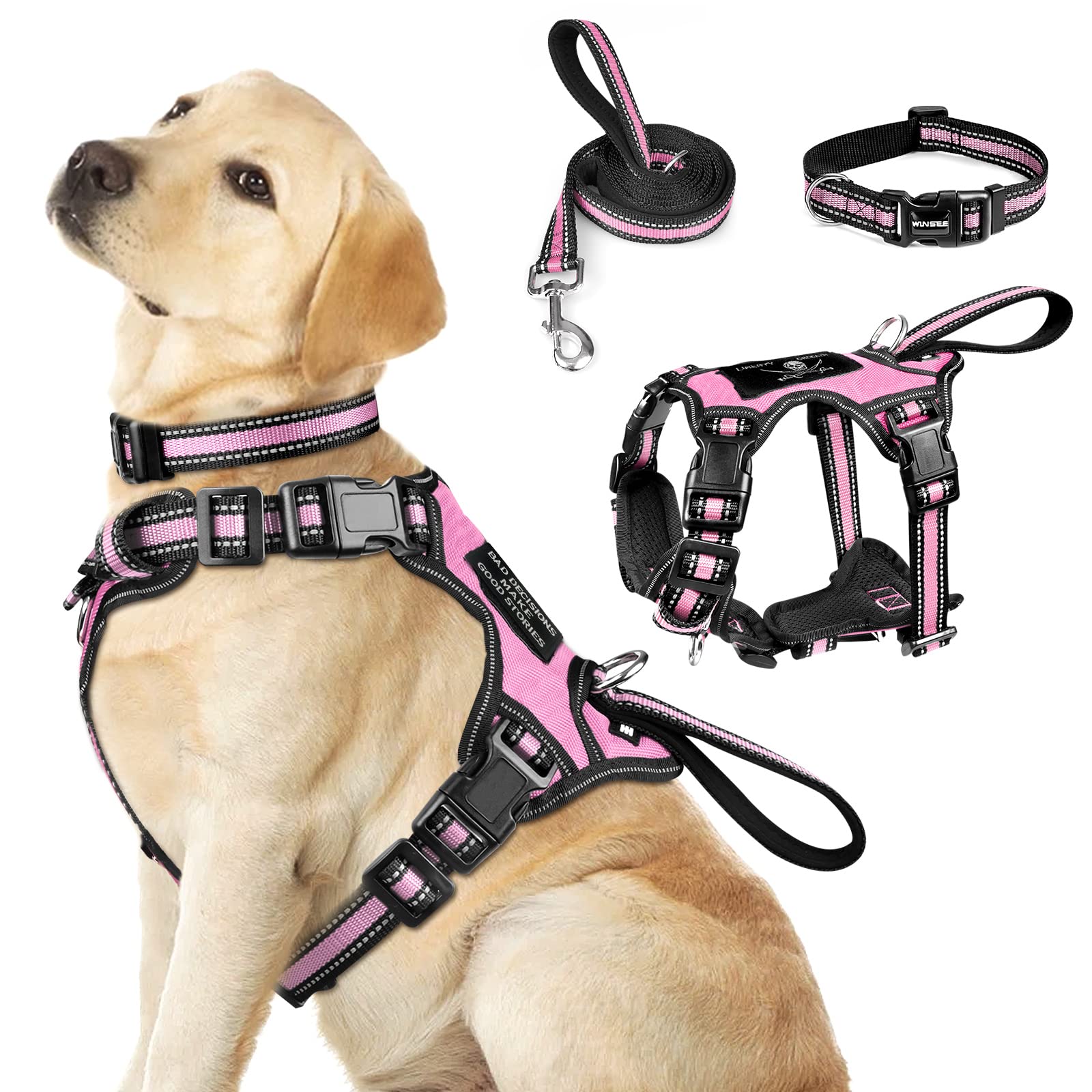 WINSEE pet harness reflective-no-pull boosts visibility during evening walks