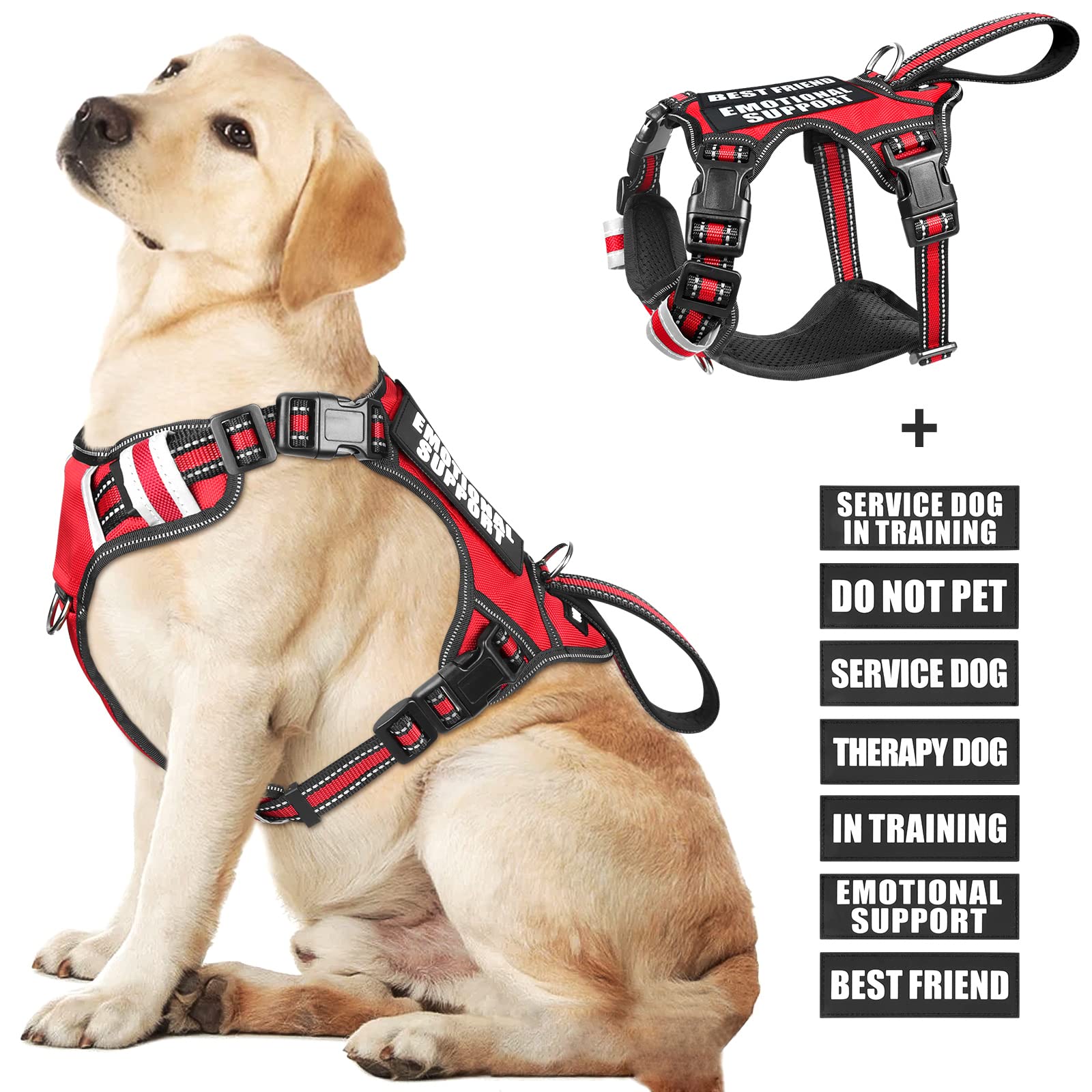WINSEE service dog vest front view shows reflective nylon for safety during day and night walks.