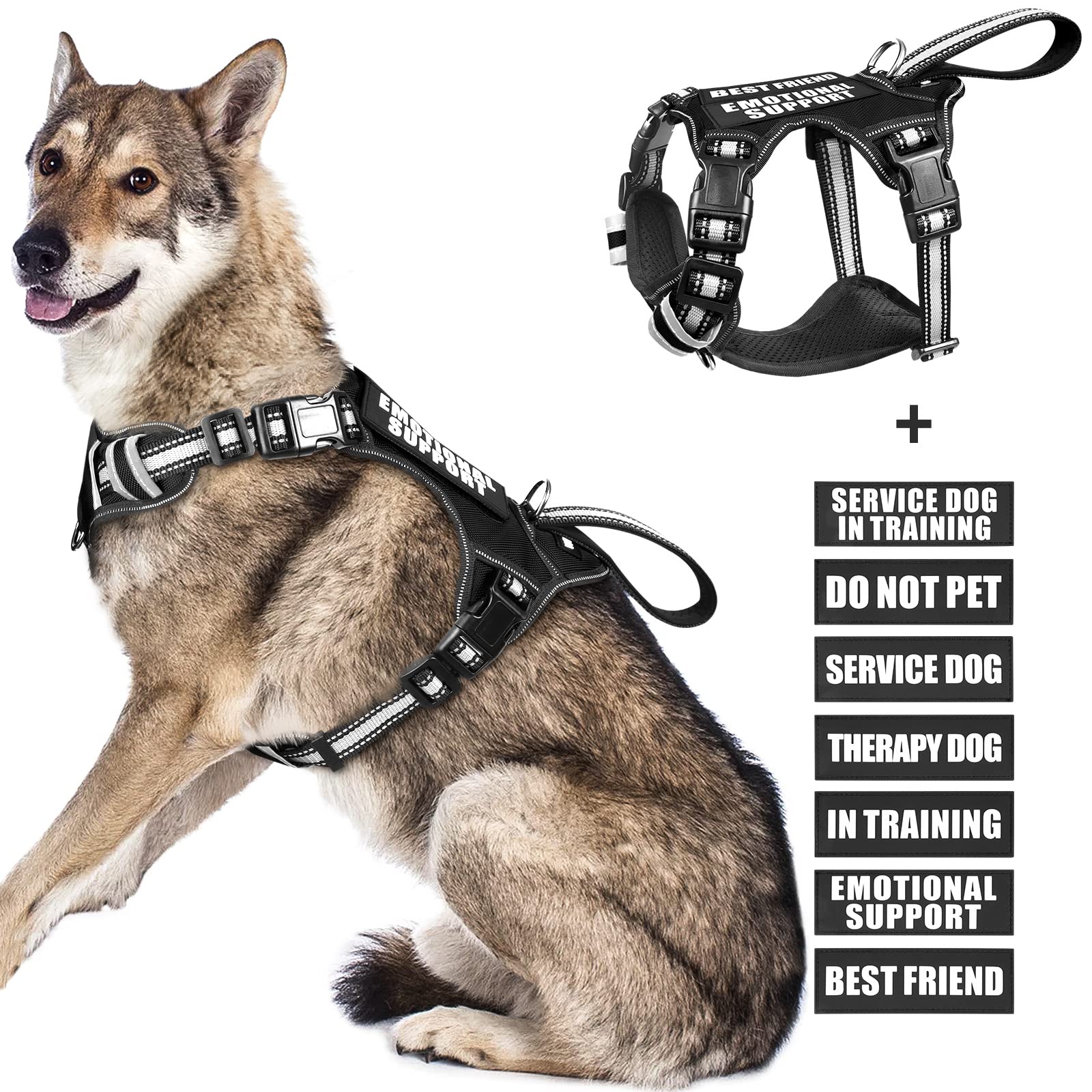 WINSEE service dog vest front view shows no-pull design for safer leash control.