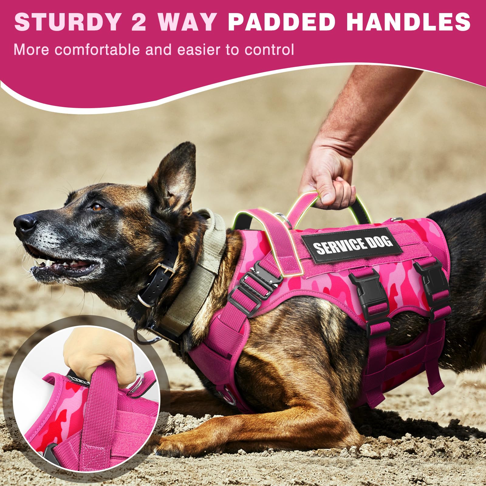 WINSEE service dog vest patch display with morale patches showcased.