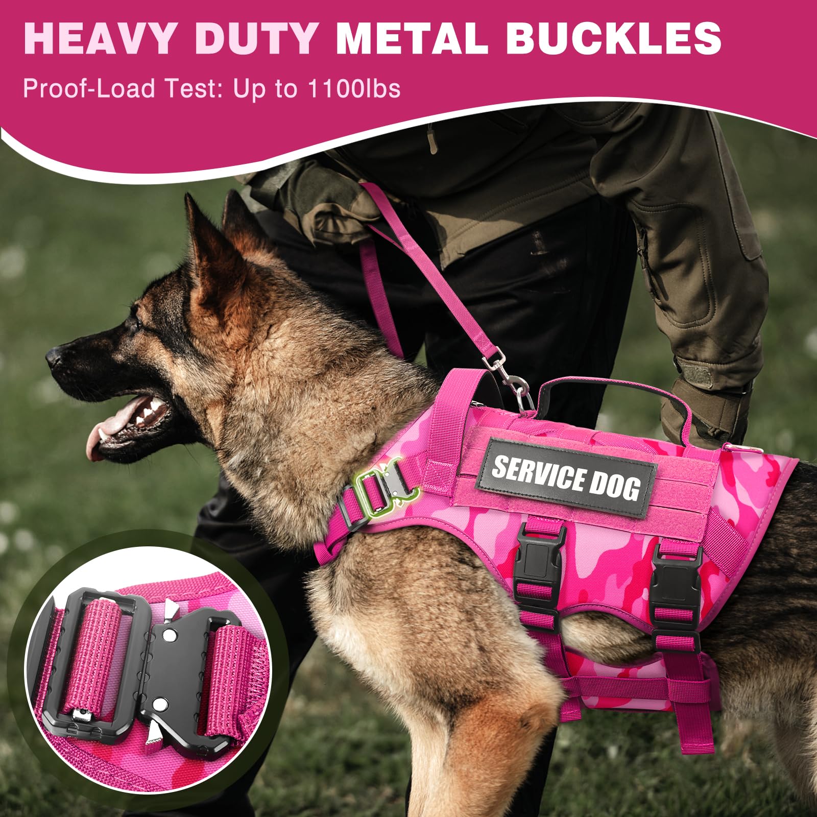 WINSEE service dog vest side view highlights padded comfort and breathable mesh for all-day wear.