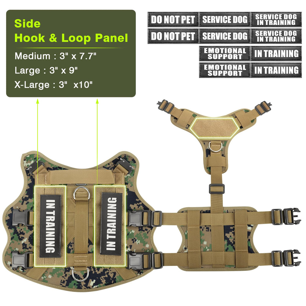 WINSEE tactical dog harness front view demonstrates secure dual shoulder buckles