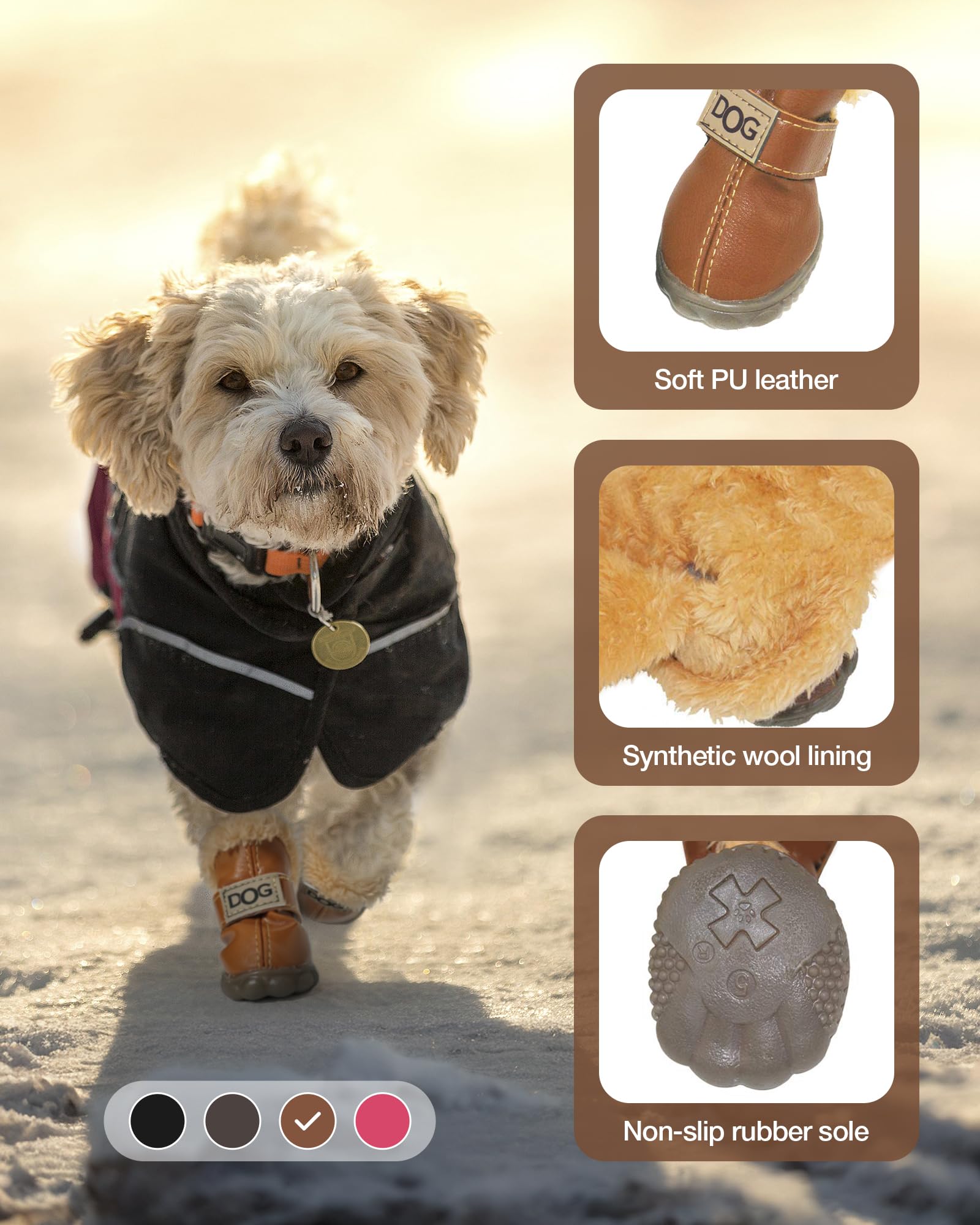 WINSOON Dog Boots easy-on-off-velcro design for quick snug fit.