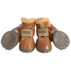Winsoon winter dog boots side view show snug fit for icy trails.