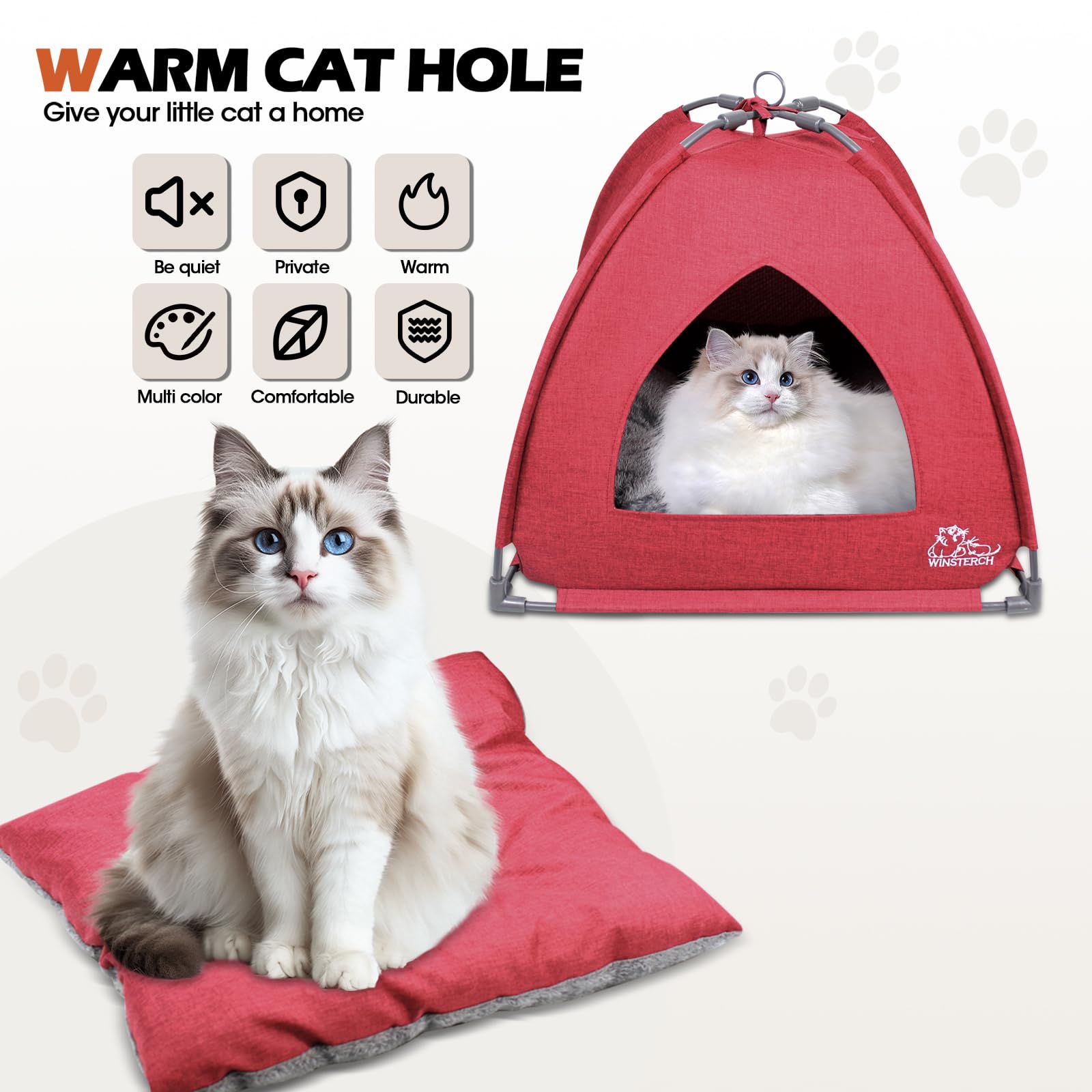 Winsterch Cat Bed Cave bracketed frame ensures sturdy assembly and long-lasting structure.