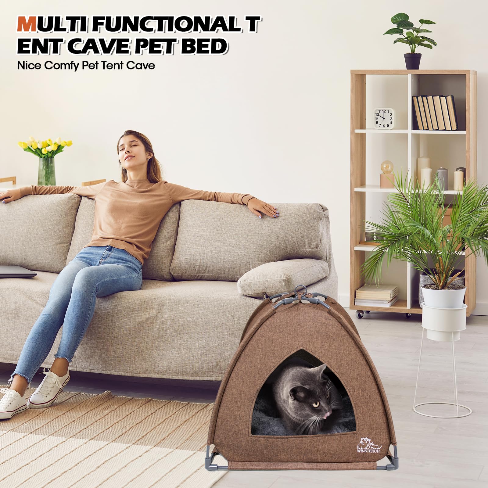Winsterch Cat Bed Cave interior cushion removable and washable