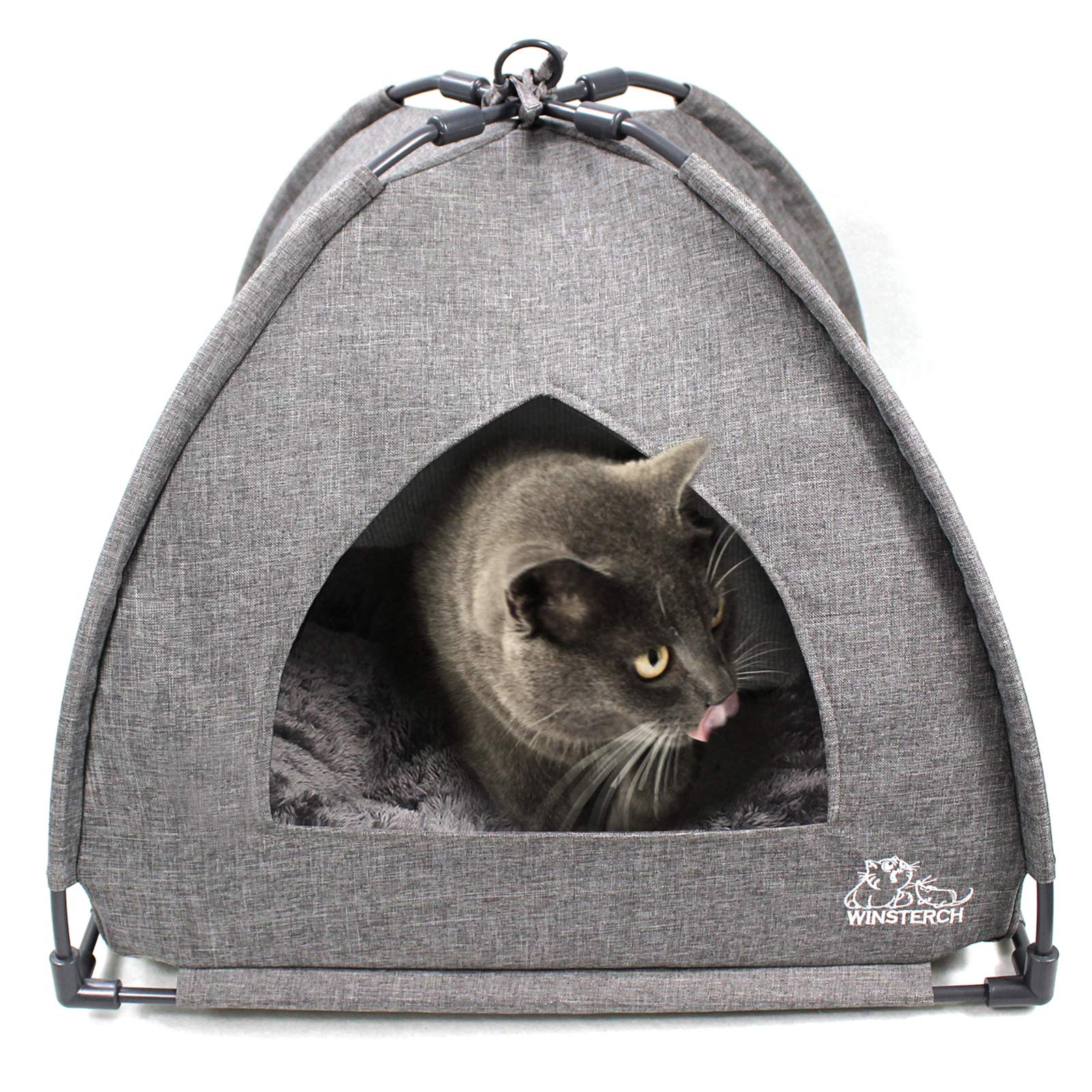 Winsterch cat bed cover cave grey side view highlights a private cozy retreat for cats.