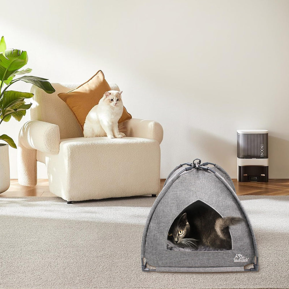 Winsterch DIY assembly grey shows simple setup step for a sturdy cat cave.