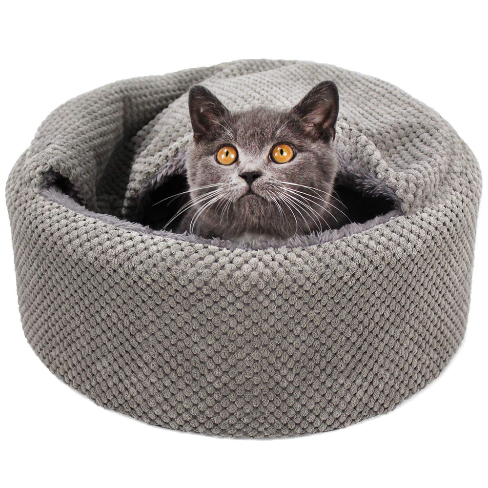 Winsterch Washable Cat Bed round outer view showcases plush warmth for indoor lounging.