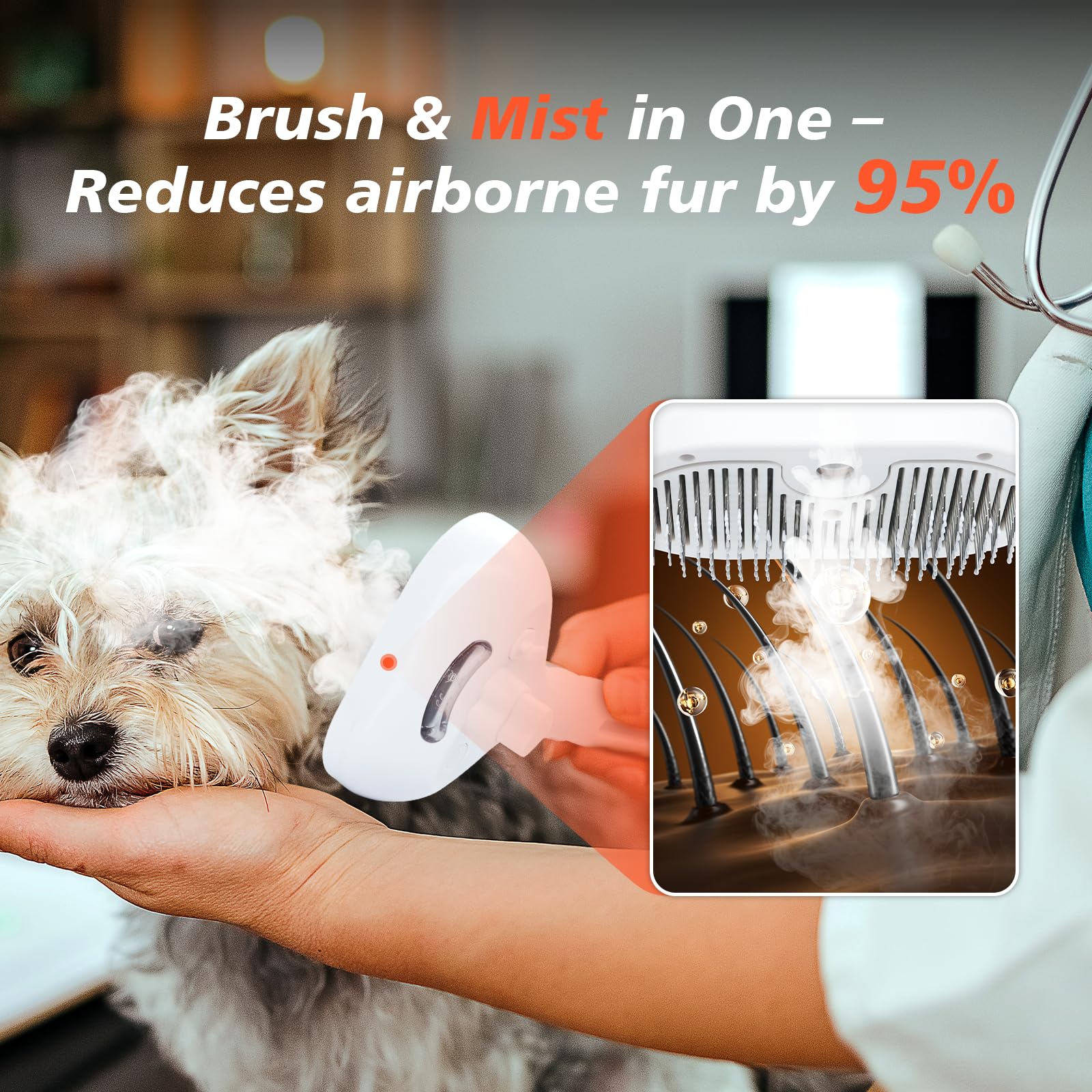 Wisafoi Steam Dog Brush demonstrates 90%+ loose hair removal claim