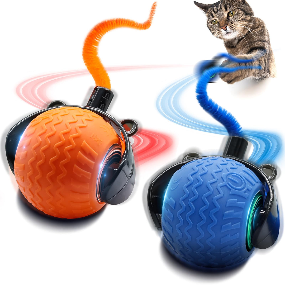 Wisafoi two-pcs interactive cat toy orange ball boosts indoor play and curiosity.