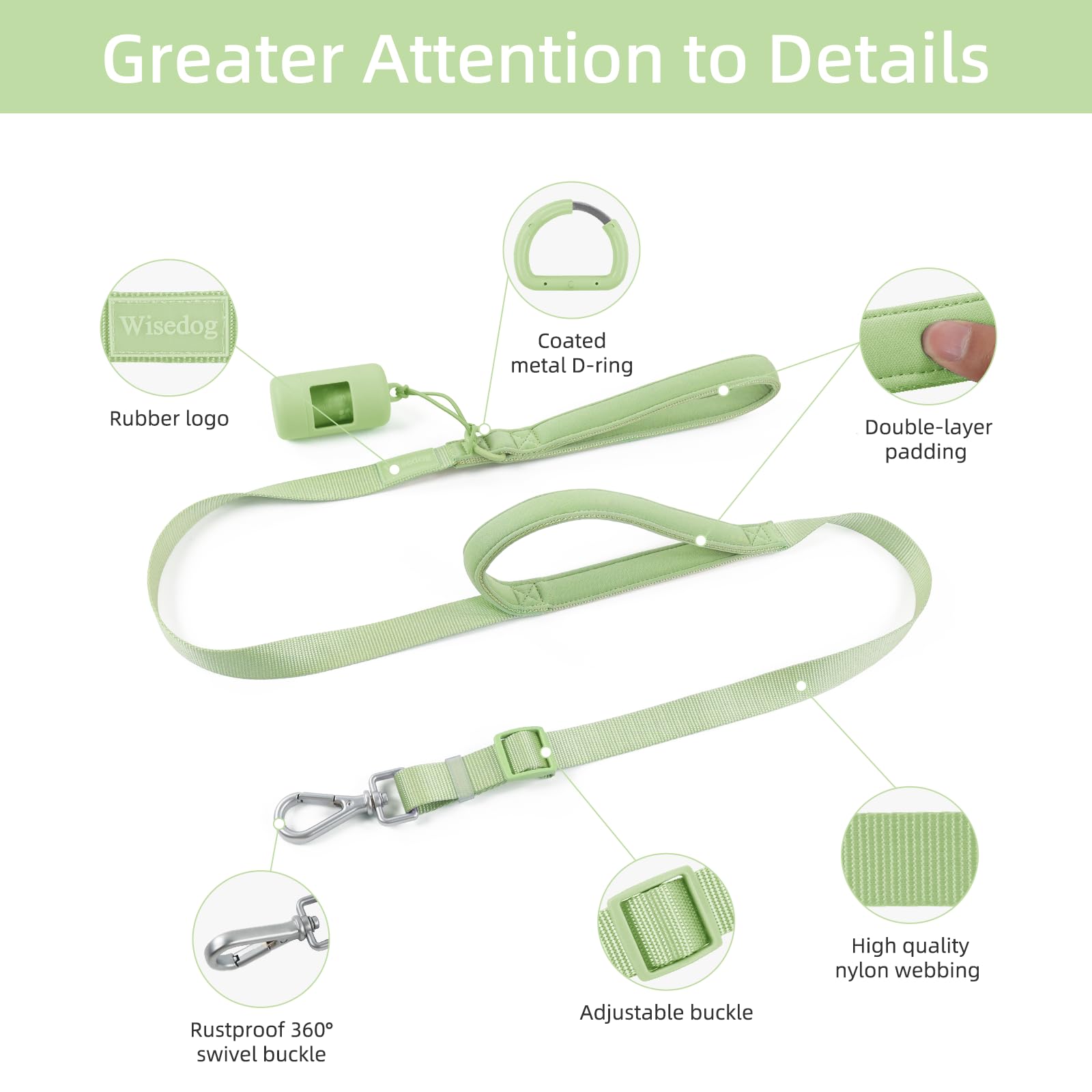 Wisedog adjustable-length leash suitable for medium to large dogs on varied walks