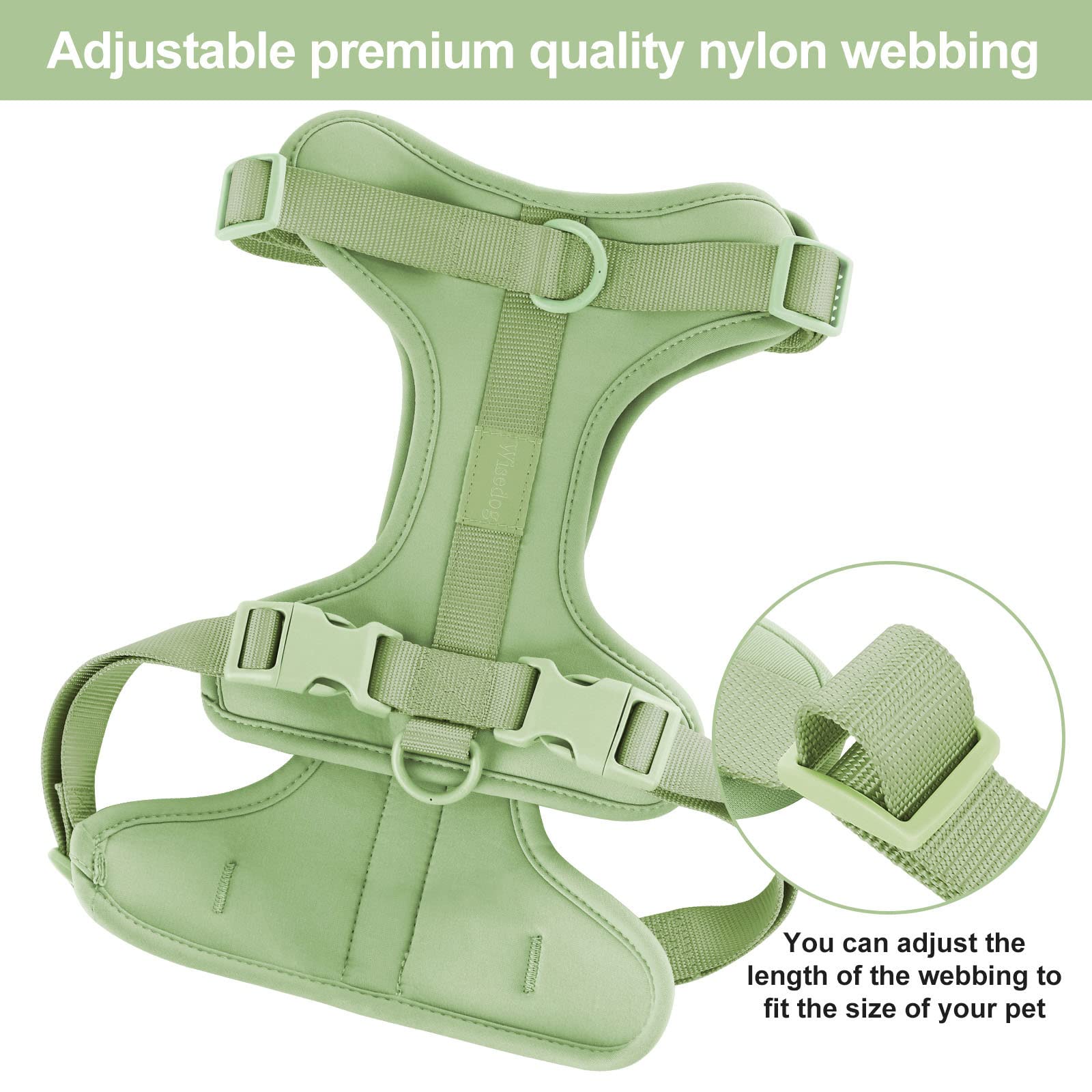 Wisedog no pull harness showing breathable mesh for all day comfort during walks