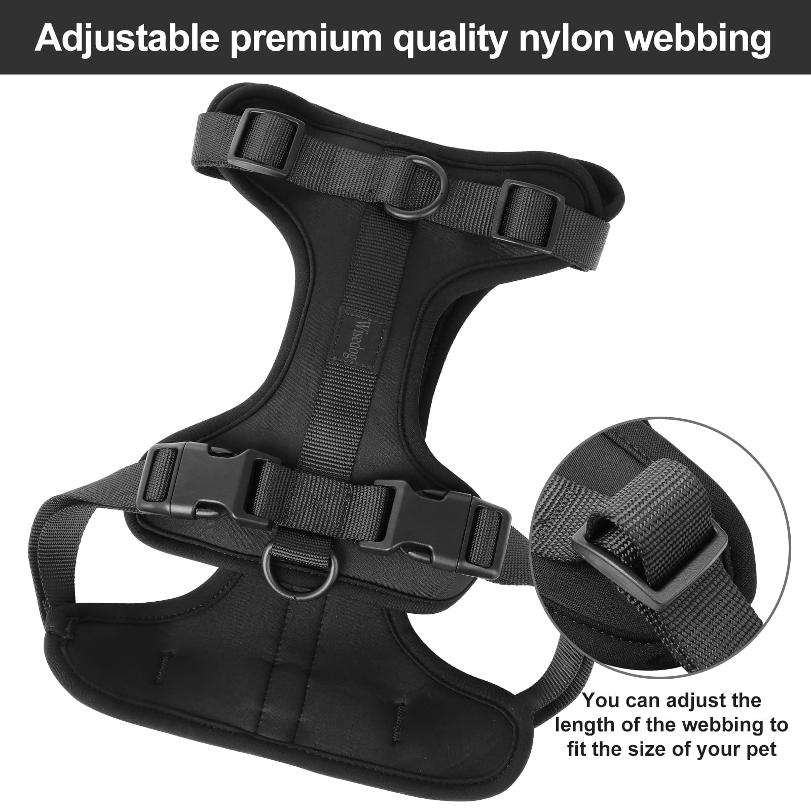 Wisedog No Pull Harness in diving-knit material offers breathable, sweat-absorbent, quick-drying comfort.
