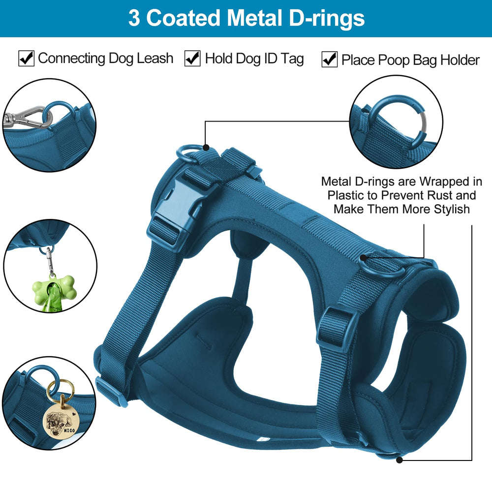 Wisedog no-pull harness navy soft-cushion enhances pet comfort during extended wear