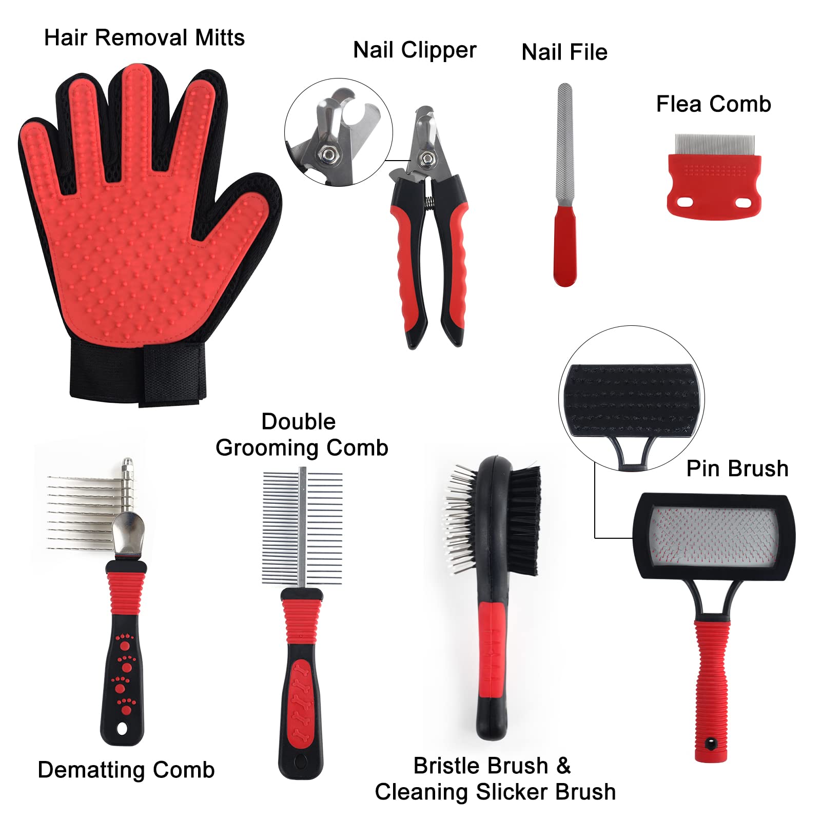 Wisedog seven-piece tools close-up highlight durable stainless steel for reliable grooming.