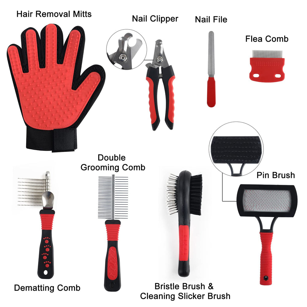 Wisedog seven-piece tools close-up highlight durable stainless steel for reliable grooming.