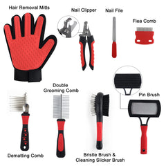 Wisedog seven-piece tools close-up highlight durable stainless steel for reliable grooming.