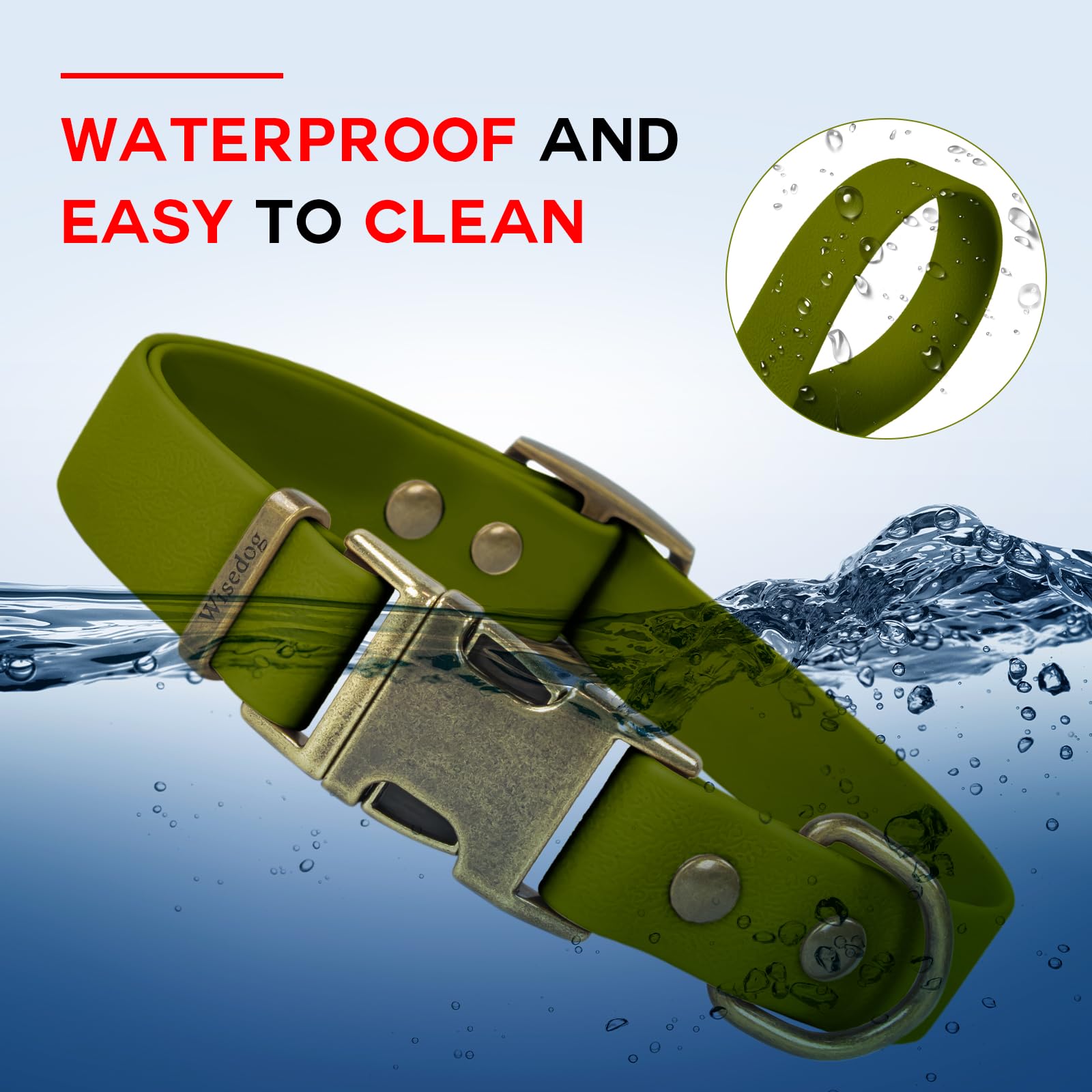Wisedog collar green antique bronze buckle adds rugged style and durability
