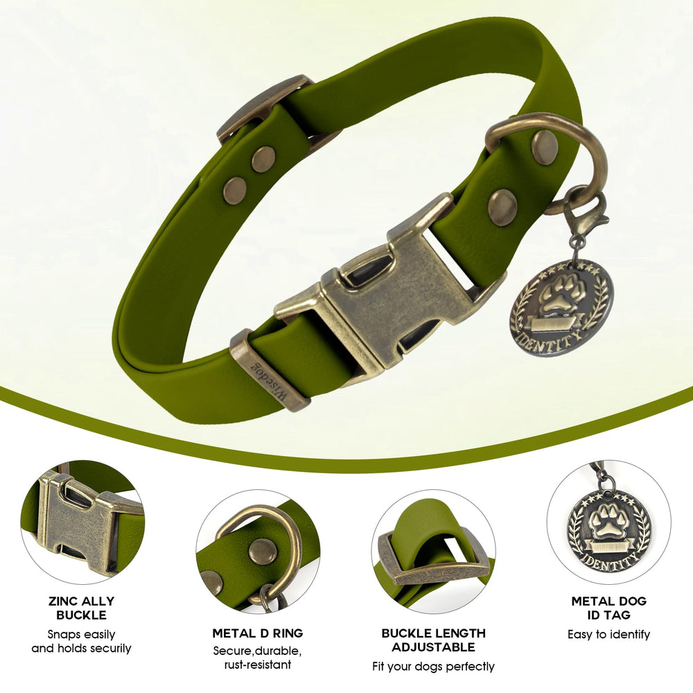 Wisedog rubber collar green quick-release buckle for easy on/off during adventures