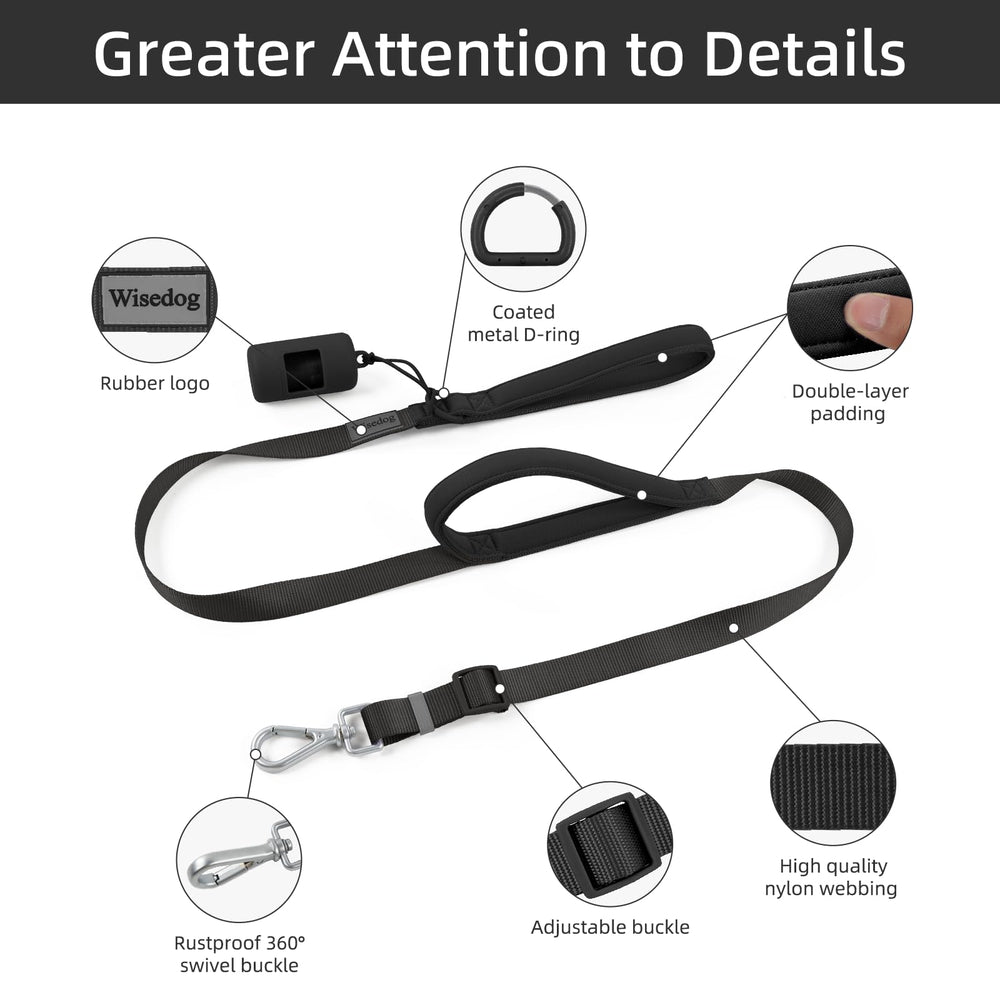 Wisedog heavy-duty leash withstands strong pulls for larger dogs.