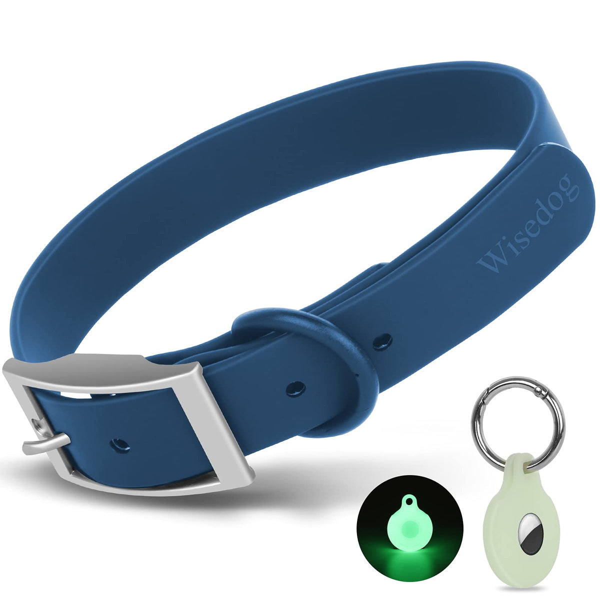 Wisedog waterproof dog collar blue side view shows rugged strap for wet adventures