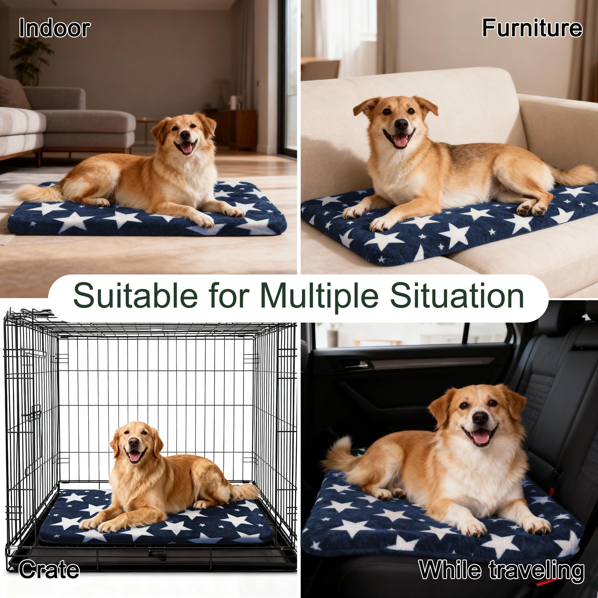 Wittop crate-fit blue pad provides roomy space for large and small dogs alike.
