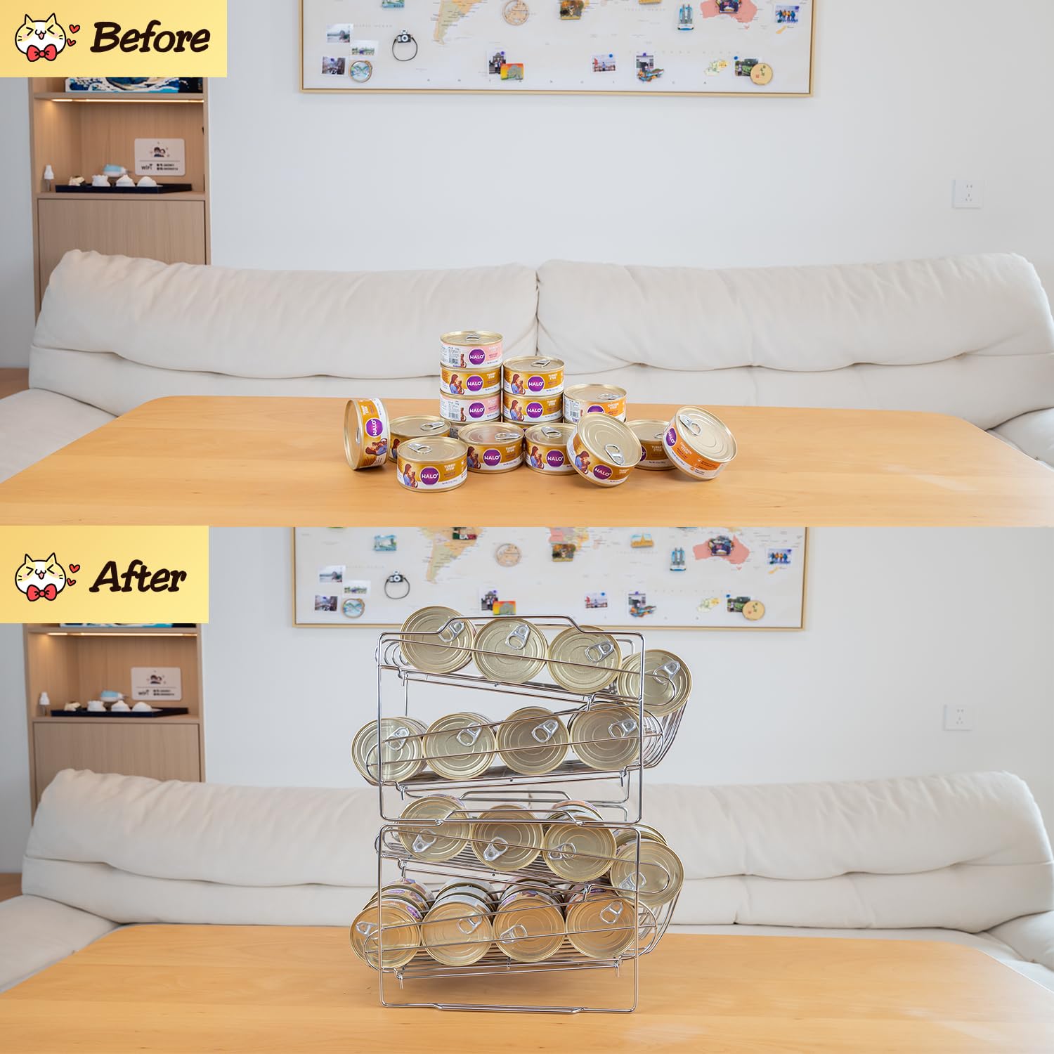 WIWIWISAM kitchen organization example shows tidy pantry and accessible cans