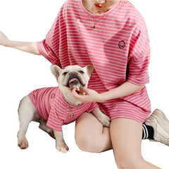 Wiz BBQT matching dog-owner striped outfit in pet-pink for photo-worthy walks