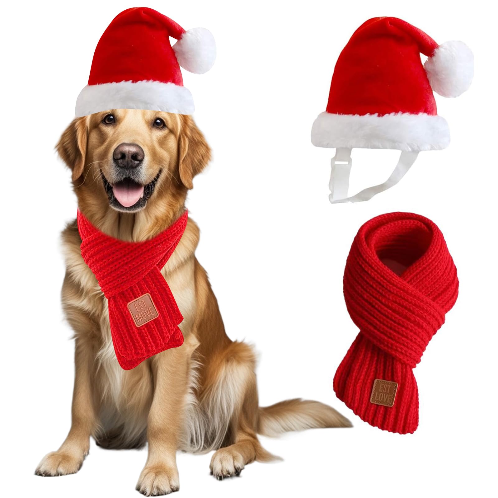 Wiz BBQT Santa hat on dog with red trim for festive charm.