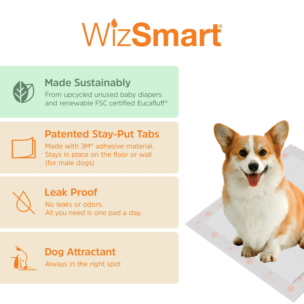 WizSmart pads with leak-proof barrier protect floors during active pets.