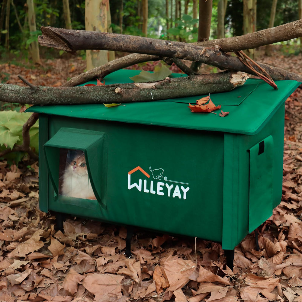 WLLEYAY extra large heated cat house back escape door aids quick retreat from predators