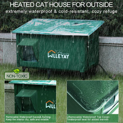 WLLEYAY extra large heated cat house elevated base keeps paws dry by preventing snow and water pooling