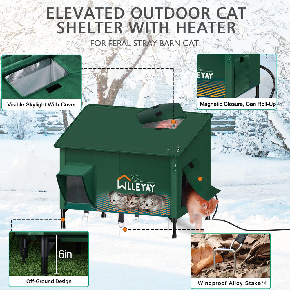 WLLEYAY extra large heated cat house heating pad ensures safe warmth on chilly days for outdoor cats
