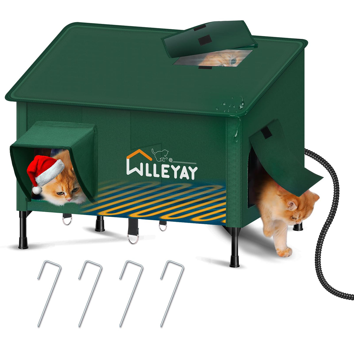 WLLEYAY extra large heated cat house outdoor front view for feral cats in winter
