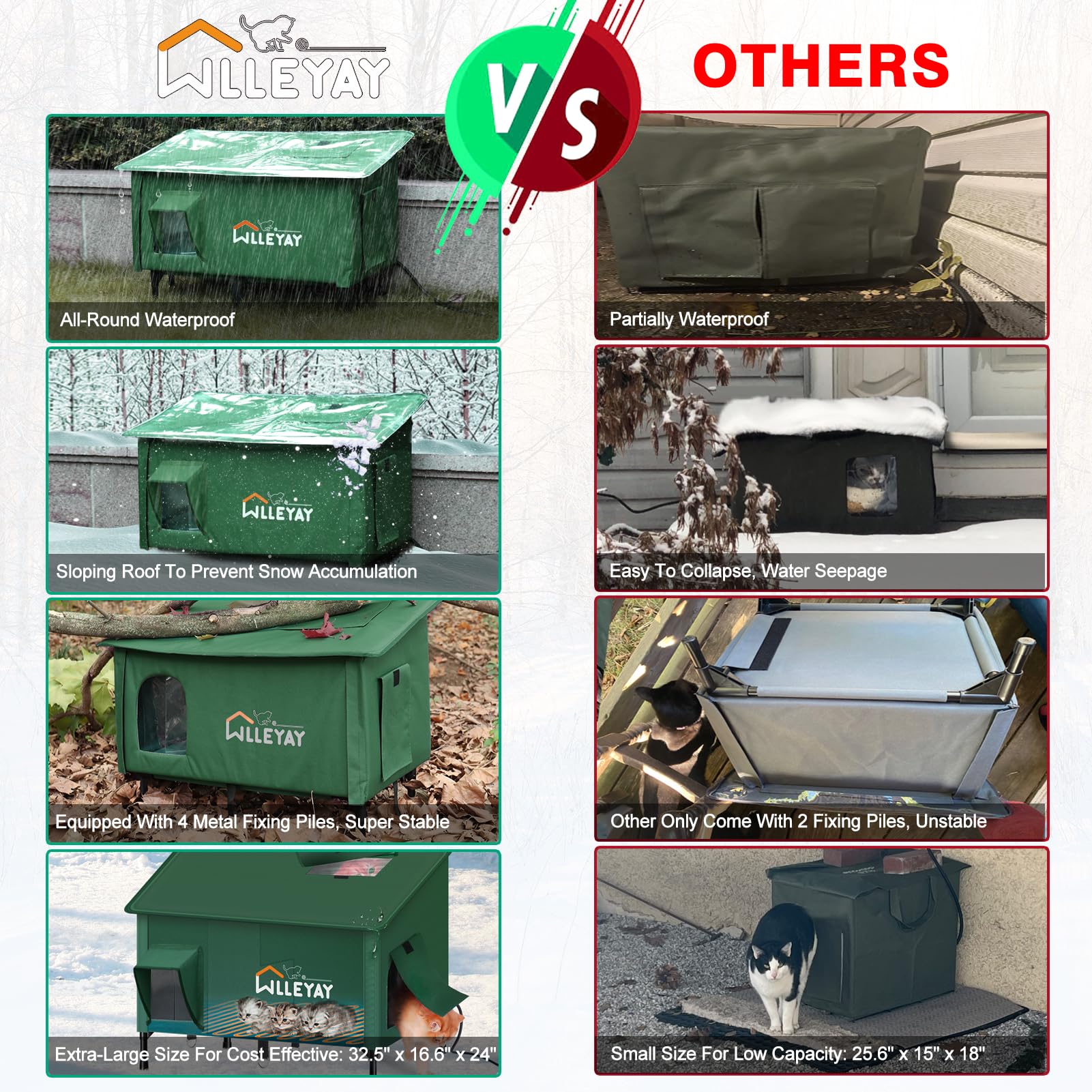 WLLEYAY extra large heated cat house roof window lets sunlight inside for cats to bask