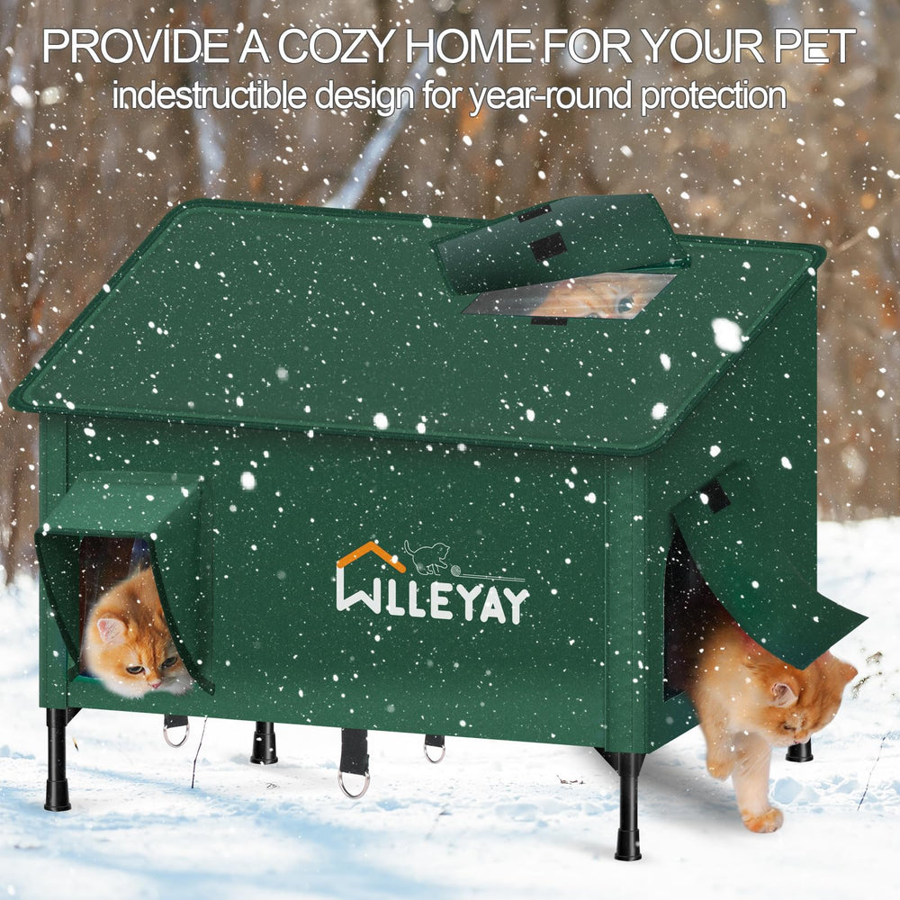 WLLEYAY extra large heated cat house waterproof top cover adds double protection against rain