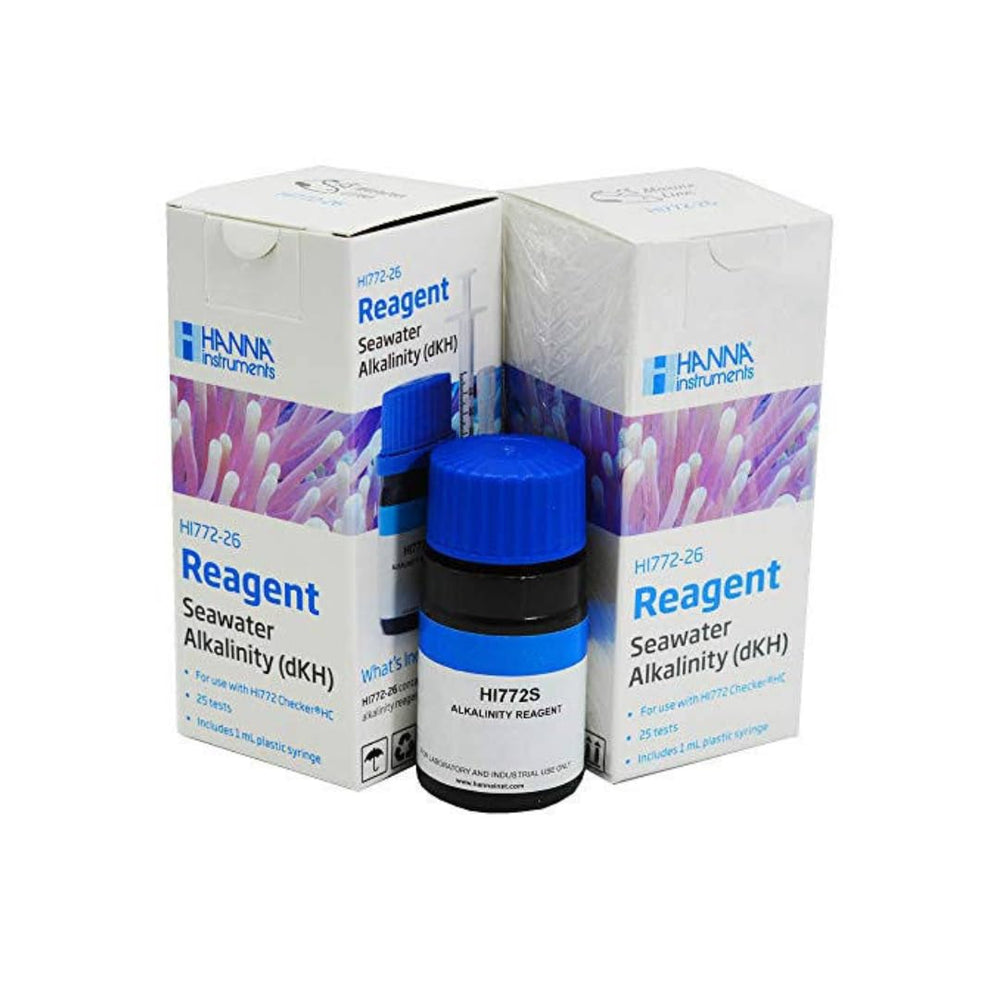 WLR Industries Hanna HI772-26 reagents packaging shows lot number for traceable marine alkalinity tests.